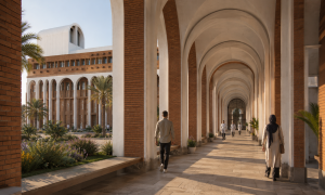 The university's outdoor walkway